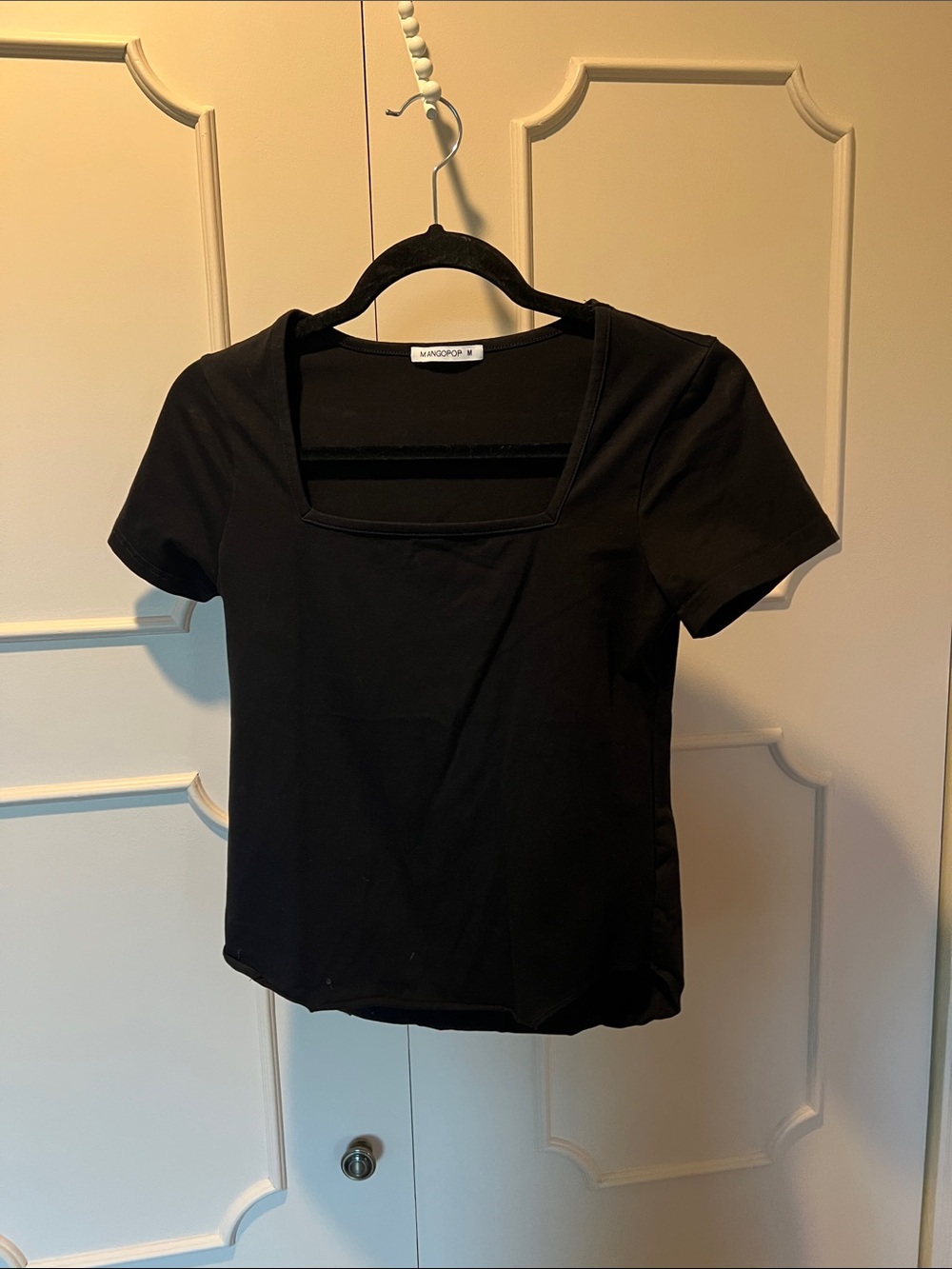 Mango Black Square Neck Short Sleeve Tee